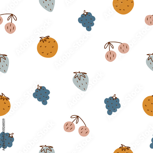 seamless pattern with cute fruits in boho style. vector illustration
