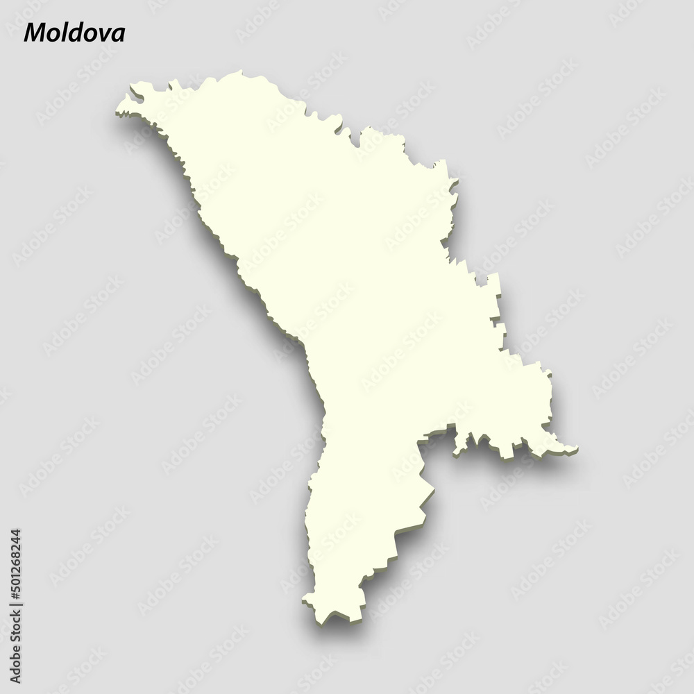 3d isometric map of Moldova isolated with shadow