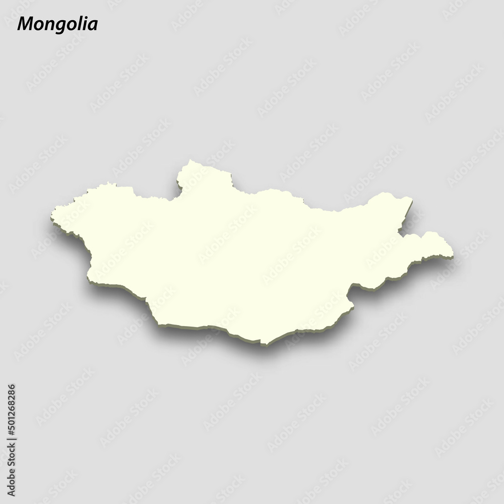 3d isometric map of Mongolia isolated with shadow