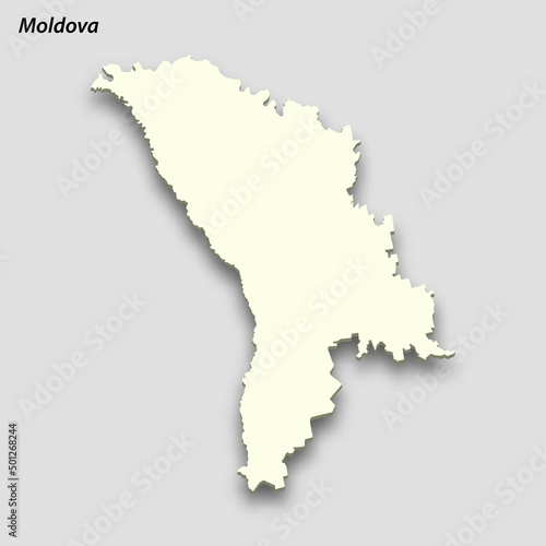 3d isometric map of Moldova isolated with shadow