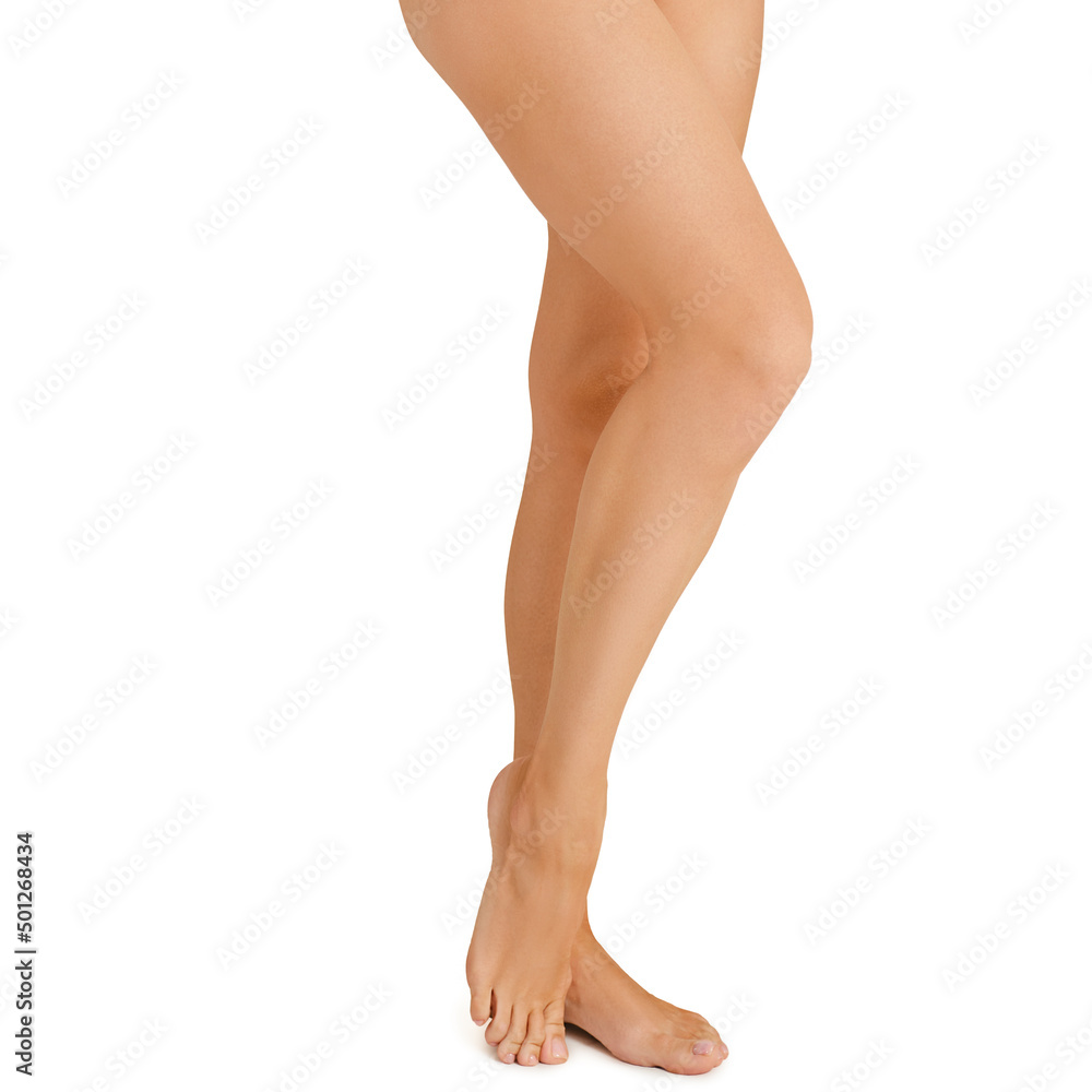 Cropped photo of slim barefoot female legs Cropped photo of slim barefoot female legs