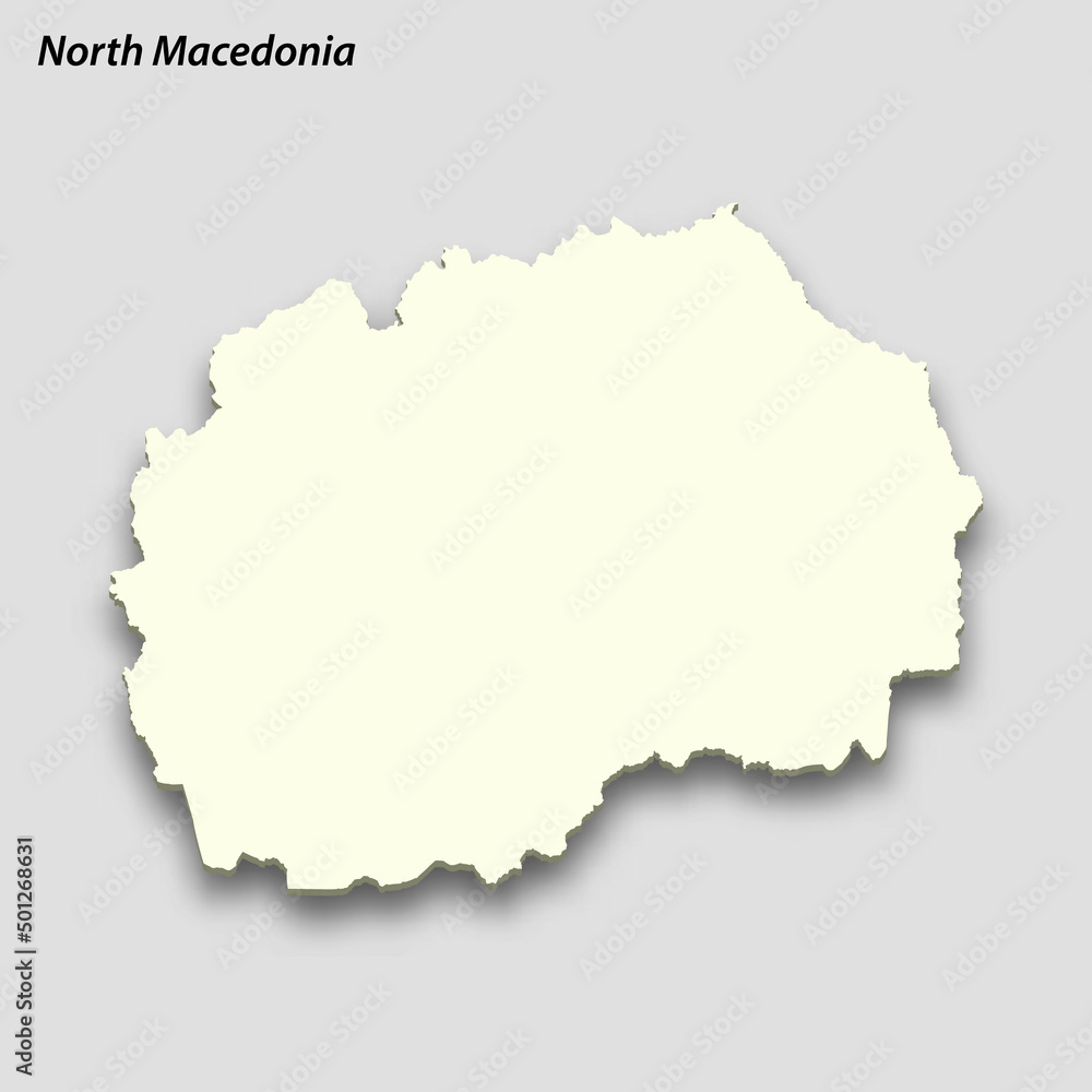 3d isometric map of North Macedonia isolated with shadow