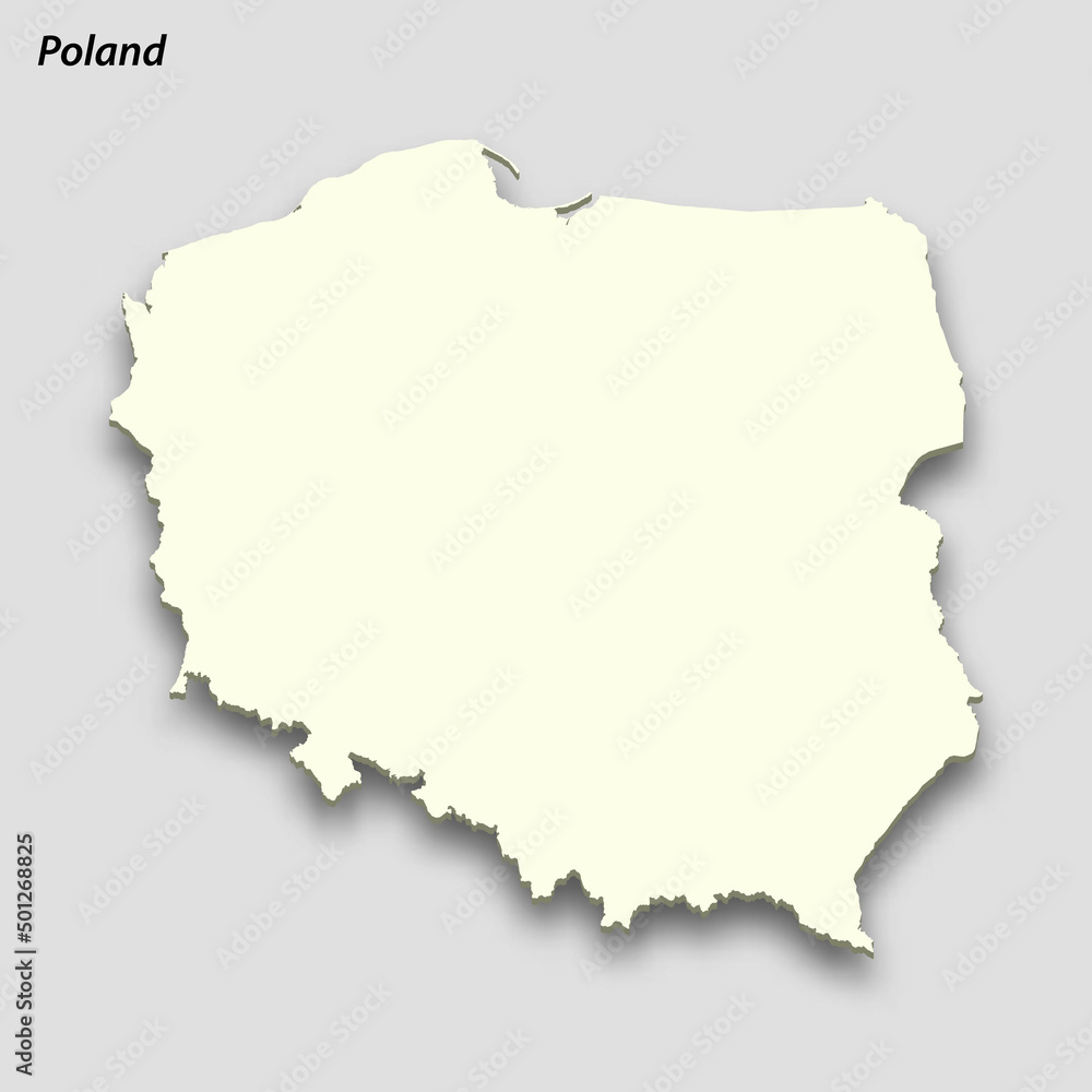 3d isometric map of Poland isolated with shadow