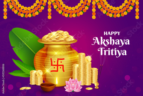 Gold coin in Kalash for Happy Akshaya Tritiya Festival photo