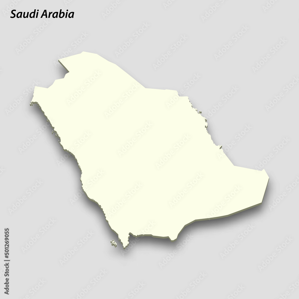 3d isometric map of Saudi Arabia isolated with shadow