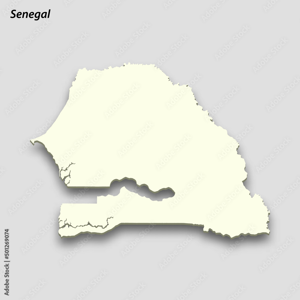 3d isometric map of Senegal isolated with shadow