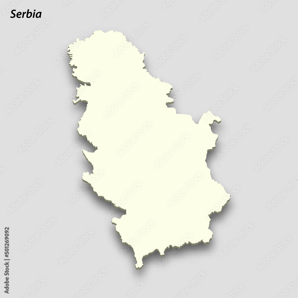 3d isometric map of Serbia isolated with shadow