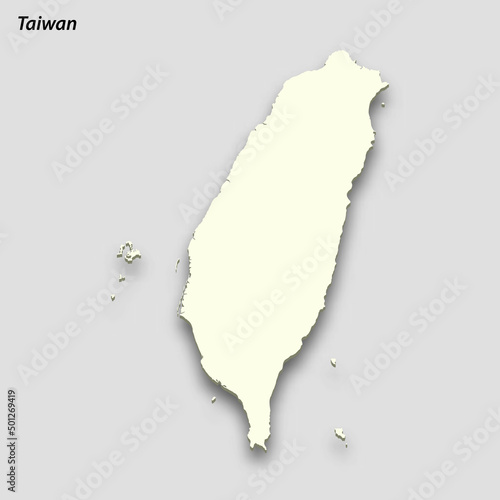 3d isometric map of Taiwan isolated with shadow