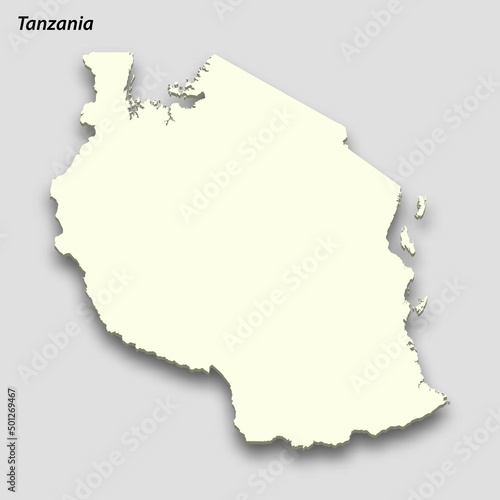 3d isometric map of Tanzania isolated with shadow