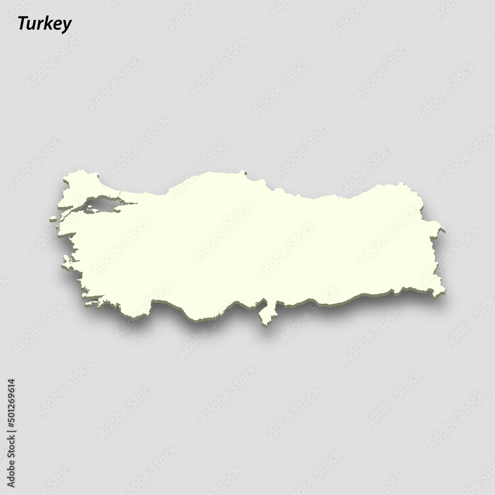 3d isometric map of Turkey isolated with shadow