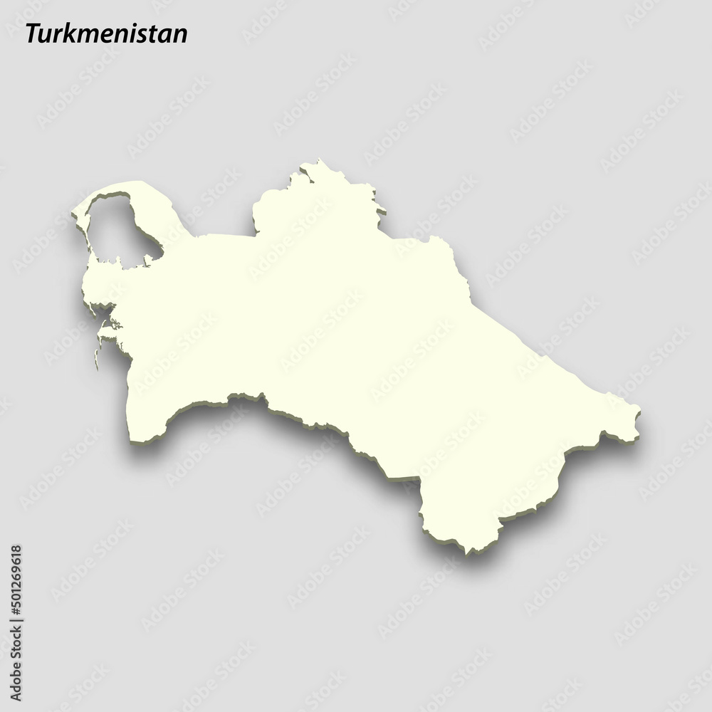 3d isometric map of Turkmenistan isolated with shadow