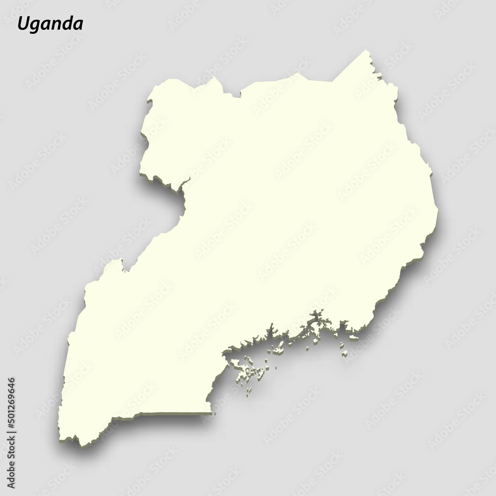 3d isometric map of Uganda isolated with shadow