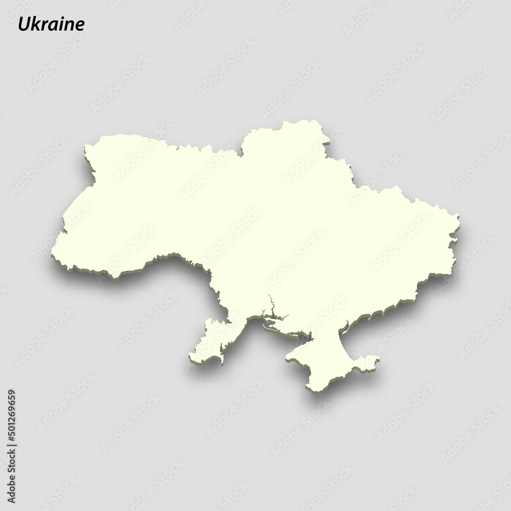 3d isometric map of Ukraine isolated with shadow