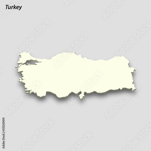 3d isometric map of Turkey isolated with shadow