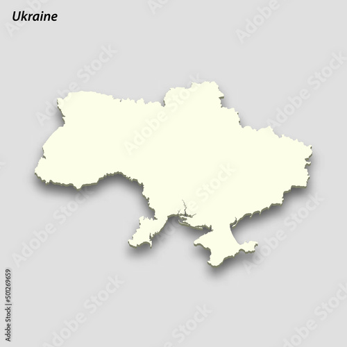 3d isometric map of Ukraine isolated with shadow