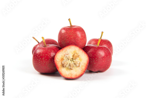 Obraz na plátně cut of hawthorn fruits isolated on white backgrounds.