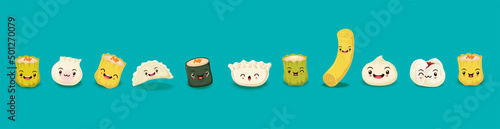 Vintage dim sum poster design set. 