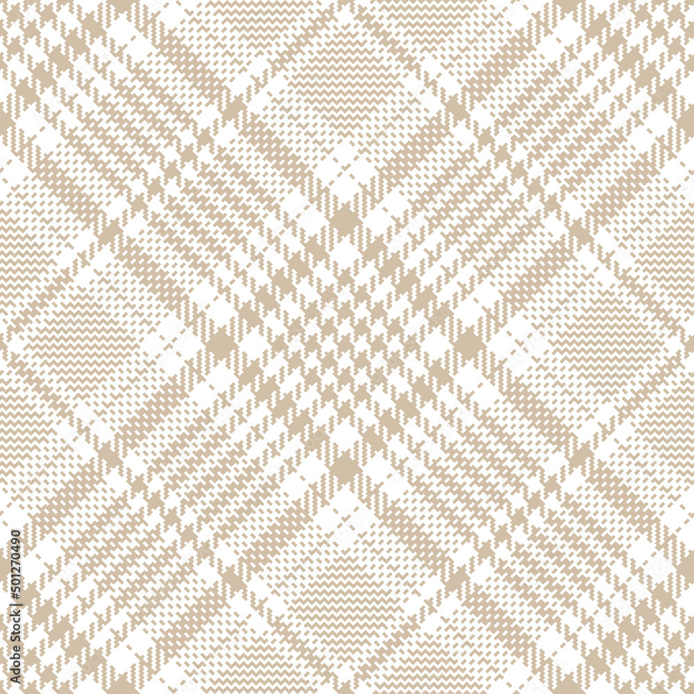 Plaid pattern glen in beige and white. Seamless diagonal tweed tartan check background for dress, scarf, skirt, blanket, throw, other modern spring summer autumn winter textile design.