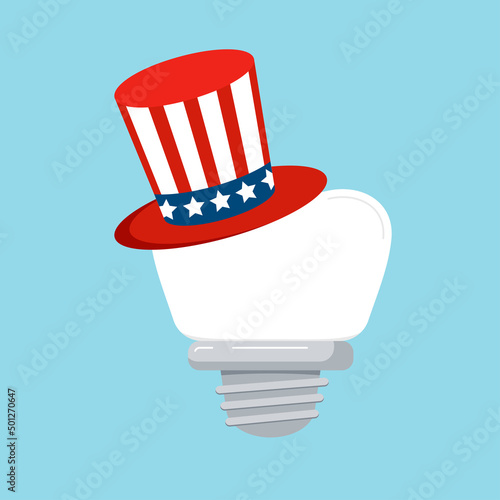 4 th of July tooth dental implant icon isolated. Dentist teeth implant prosthetics in Uncle Sam hat. Flat design cartoon style vector independence day dental illustration.