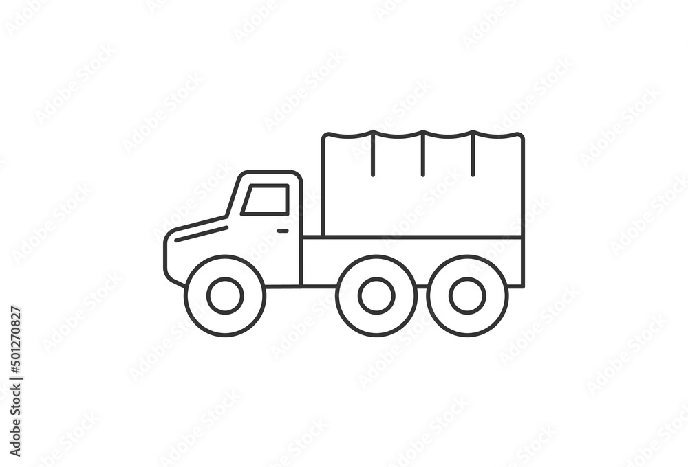 Military truck line icon on white. Editable stroke Military truck line icon on white. Editable stroke