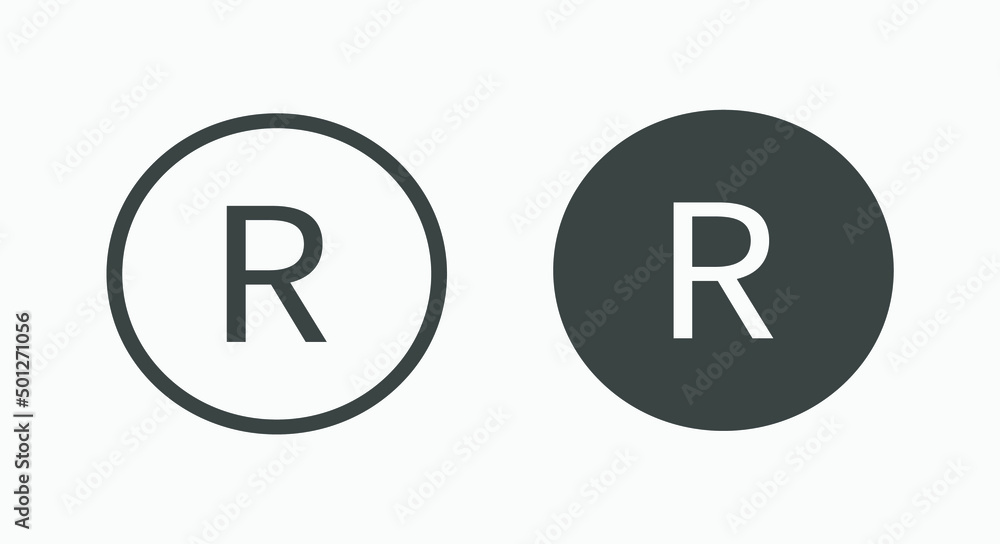 R - Registered trademark vector icon symbol set isolated. Register in circle flat isolated symbol R - Registered trademark vector icon symbol set isolated. Register in circle flat isolated symbol