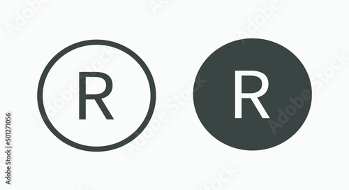 R - Registered trademark vector icon symbol set isolated. Register in circle flat isolated symbol 