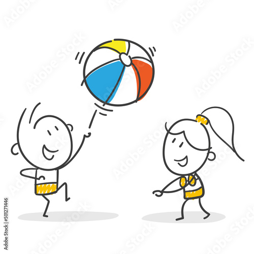 Strichfiguren / Strichmännchen: Ball, Strand, Spielen. (Nr. 804)