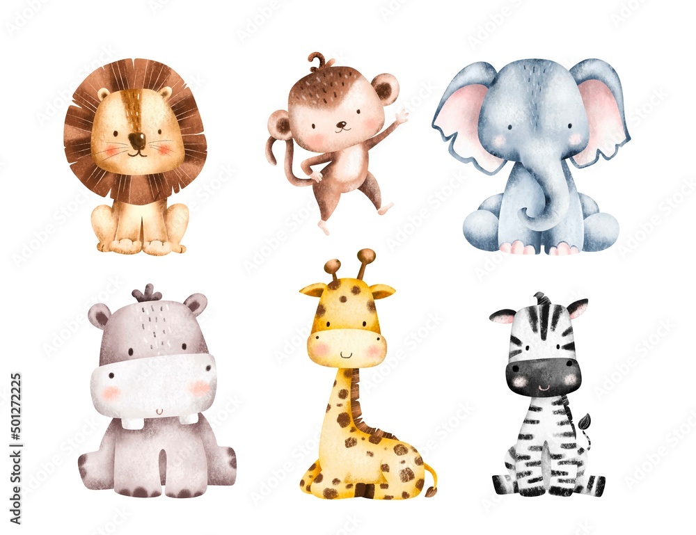 Set of Safari Animals Illustration  - obrazy, fototapety, plakaty 