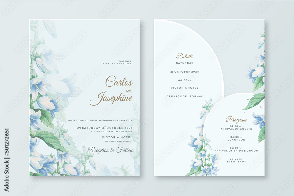 Geometric Wedding Invitation Template with Blue Flower