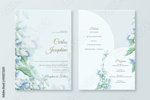 Geometric Wedding Invitation Template with Blue Flower