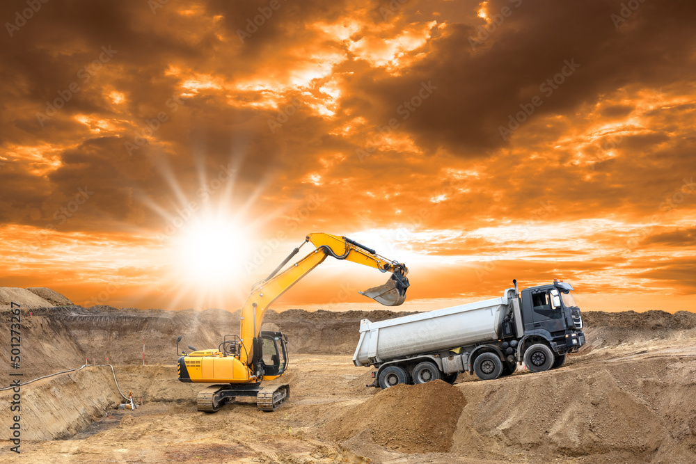 excavator is digging on construction site excavator is digging on construction site