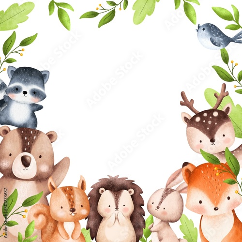Watercolor Illustration Woodland Animal Frame 