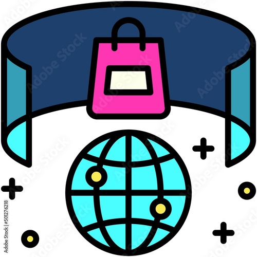 Curved screen and shopping bag icon, Metaverse related vector
