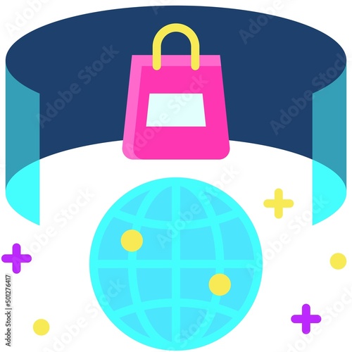 Curved screen and shopping bag icon, Metaverse related vector