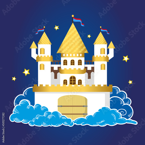 Wallpaper Mural Vector white magic castle. Cartoon castle in blue clouds Torontodigital.ca