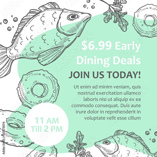 Early dining deals, restaurant discounts vector