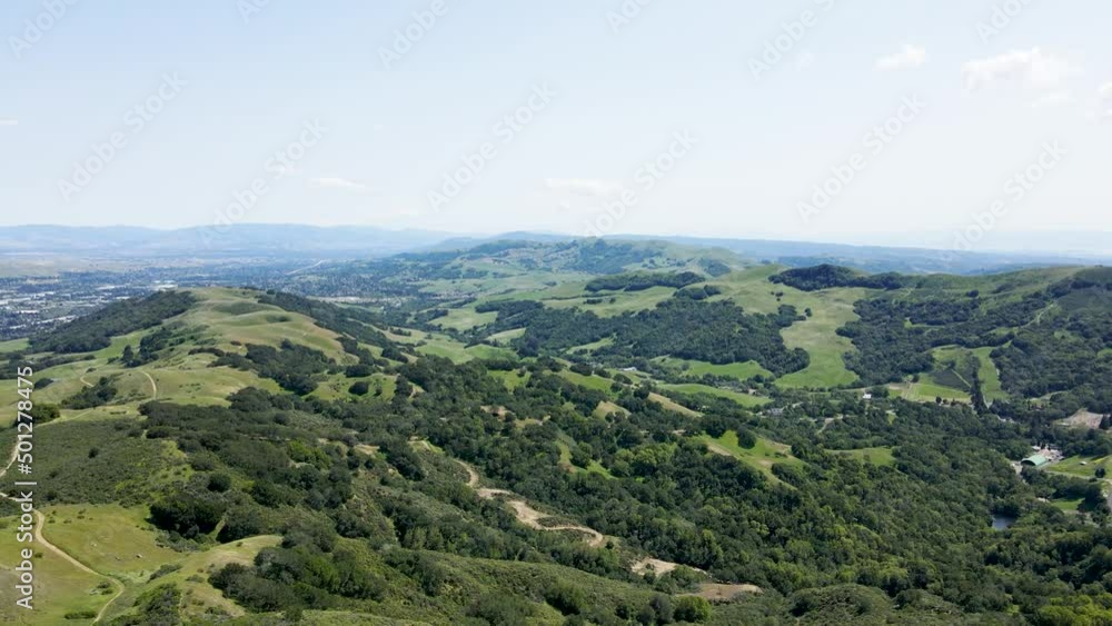 Aerial view of Mountains at Las Trampas Regional Wilderness. 5,342-acre regional park located in Alameda and Contra Costa counties in Northern California. The nearest city is Danville, California. Aerial view of Mountains at Las Trampas Regional Wilderness. 5,342-acre regional park located in Alameda and Contra Costa counties in Northern California. The nearest city is Danville, California.