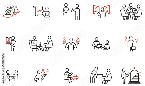 Vector Set of Linear Icons Related to Remote Work, Find a Job, Employment, Freelance and HR. Mono Line Pictograms and Infographics Design Elements - part 3