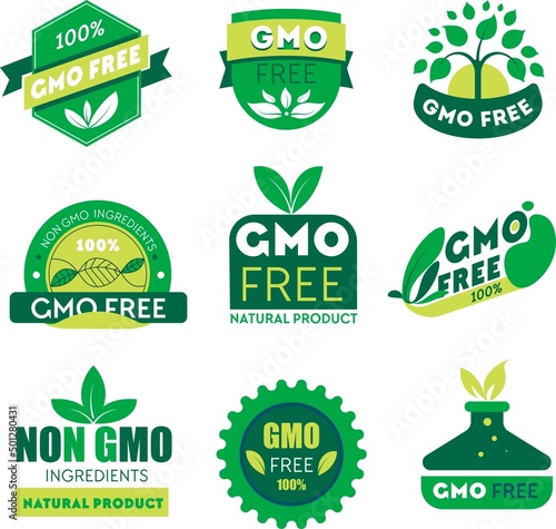 Non GMO products and ingredients, labels emblems
