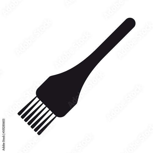 The brush icon. Black silhouette of a brush for applying paint to hair, canvas and other surfaces. Beauty and fashion. Molar works. Vector illustration isolated on a white background for design.