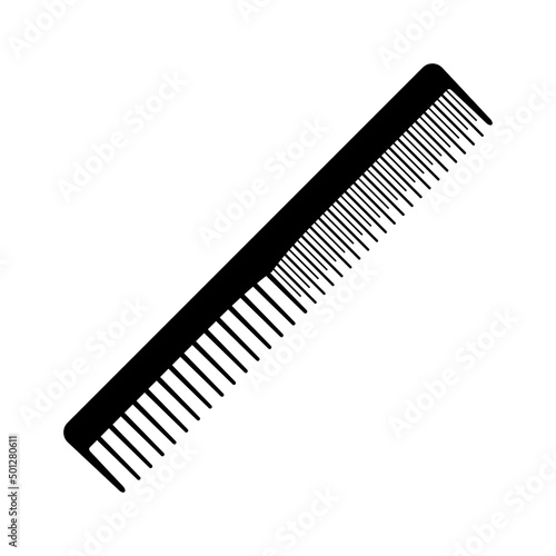 Comb icon. Black silhouette of a comb with different teeth. Individual household item for combing hair. Vector illustration isolated on a white background for design and web.