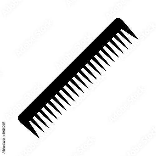 Comb icon. Black silhouette of a comb with large teeth. Individual household item for combing hair. Vector illustration isolated on a white background for design and web.