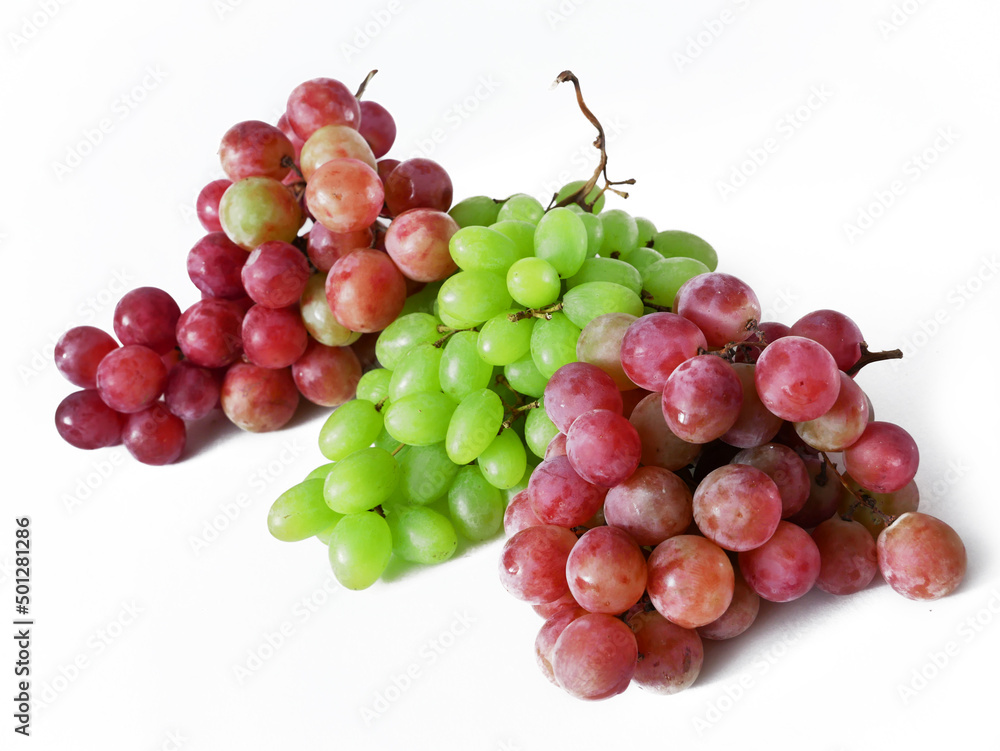 Tasty juice green and red Grapes branch isolated on white background Tasty juice green and red Grapes branch isolated on white background