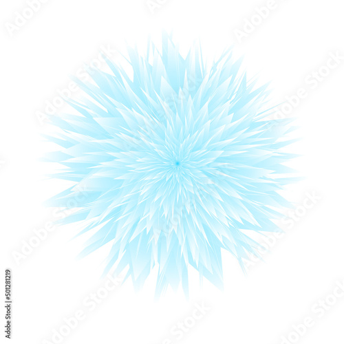Abstract light blue floral background. Colorful flower with petals. Star shaped flower blossoming. Sky blue backdrop element. Dahlia. Big shaggy radial flourishing. Vector illustration, flat, clip art