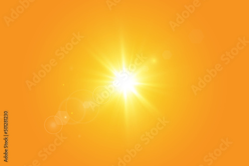 Warm sun on a yellow background. Leto.bliki solar rays.Оrange yellow background.