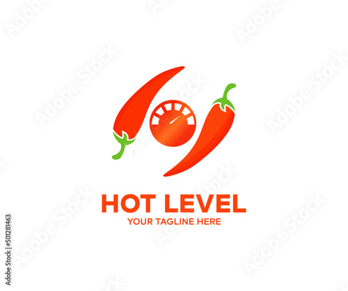 Red chili pepper, hot level, cayenne, jalapeno, habanero hot orange logo design. Two red chili peppers vector design and illustration.
