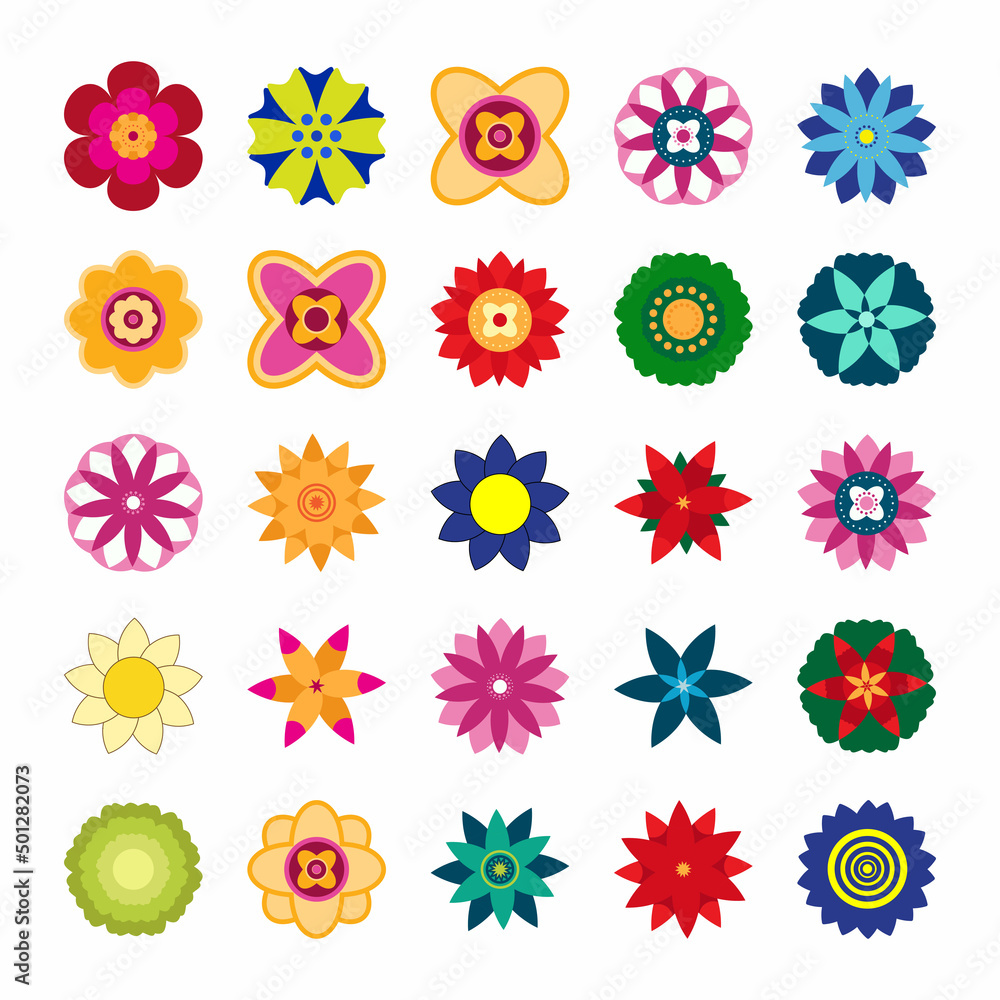 Set of colorful flowers on white background Flower icon Vector illustration