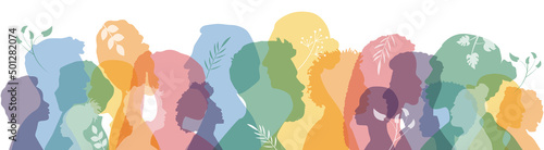 People stand side by side together. Flat vector illustration.