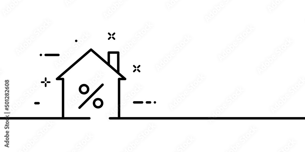 Buying a home line icon. Discount on rent or home purchases. House concept. One line style. Vector line icon for Business and Advertising