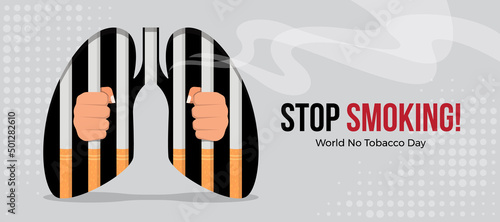 world no tobacco day - hand holding a cigarette cage in the black lung that emitted smoke vector design